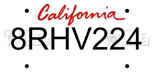8RHV224 California License Plate
