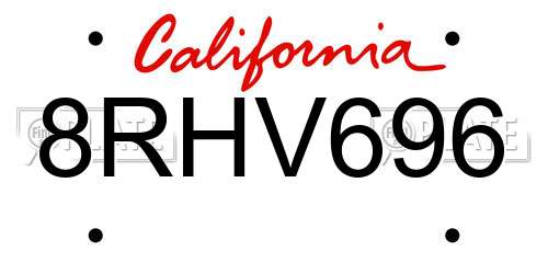 8RHV696 California License Plate