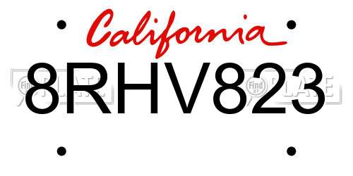 8RHV823 California License Plate