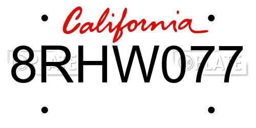 8RHW077 California License Plate
