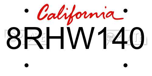 8RHW140 California License Plate