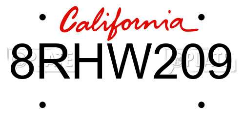 8RHW209 California License Plate