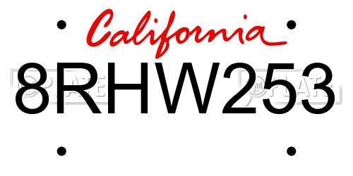 8RHW253 California License Plate