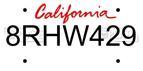 8RHW429 California License Plate
