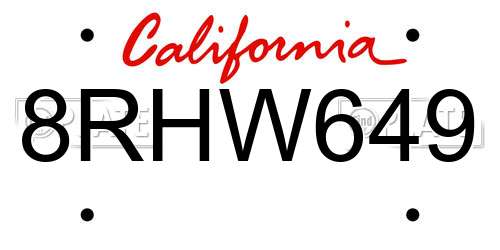 8RHW649 California License Plate