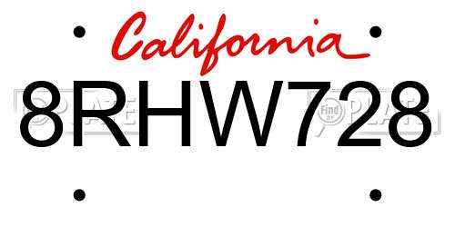 8RHW728 California License Plate