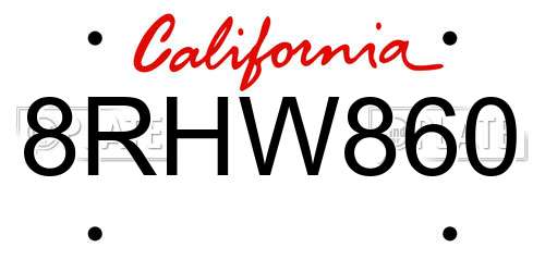 8RHW860 California License Plate