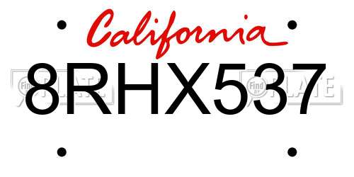 8RHX537 California License Plate