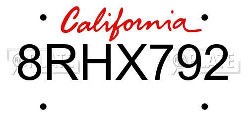 8RHX792 California License Plate
