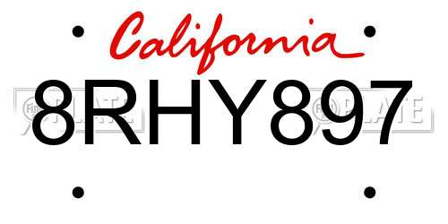 8RHY897 California License Plate