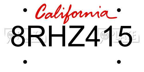 8RHZ415 California License Plate