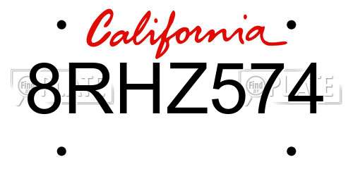 8RHZ574 California License Plate