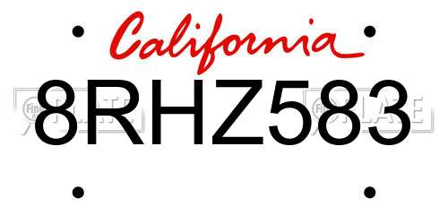 8RHZ583 California License Plate