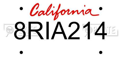 8RIA214 California License Plate