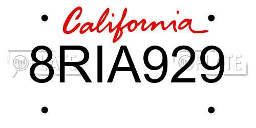 8RIA929 California License Plate