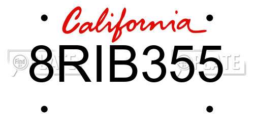 8RIB355 California License Plate