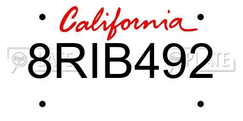 8RIB492 California License Plate