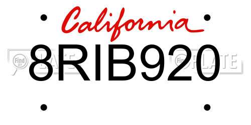 8RIB920 California License Plate