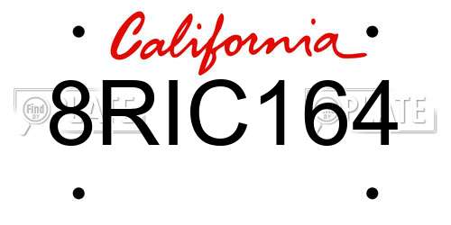 8RIC164 California License Plate