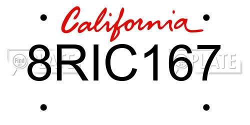 8RIC167 California License Plate