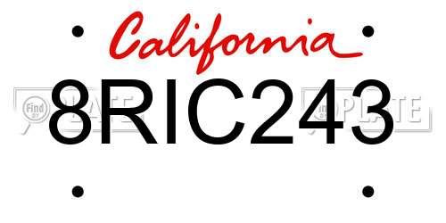8RIC243 California License Plate