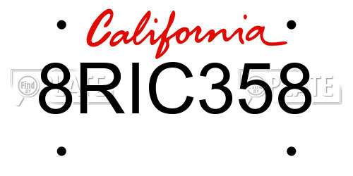 8RIC358 California License Plate