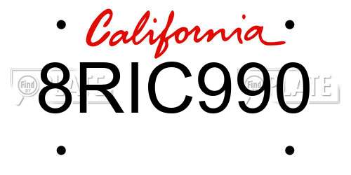 8RIC990 California License Plate