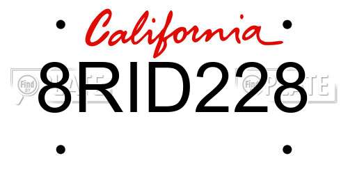 8RID228 California License Plate