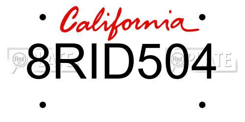 8RID504 California License Plate