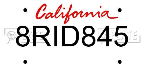 8RID845 California License Plate