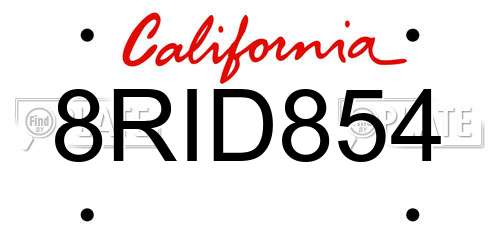 8RID854 California License Plate