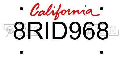 8RID968 California License Plate