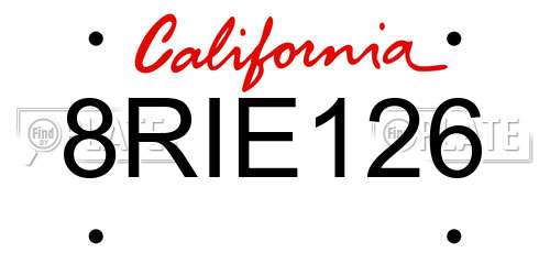 8RIE126 California License Plate