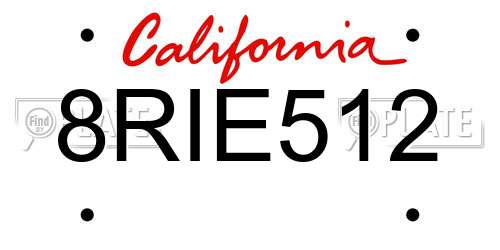 8RIE512 California License Plate