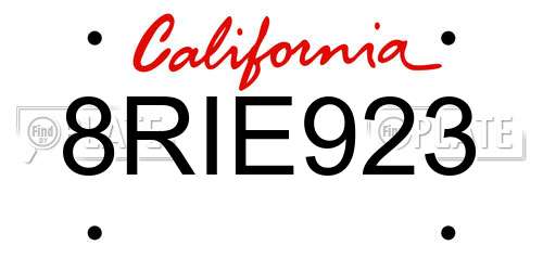 8RIE923 California License Plate