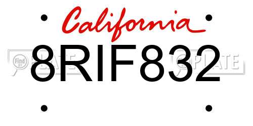 8RIF832 California License Plate