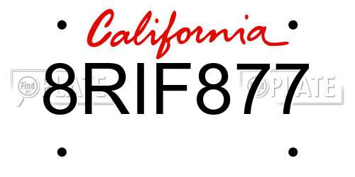 8RIF877 California License Plate