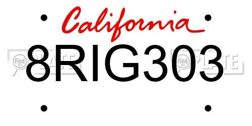 8RIG303 California License Plate