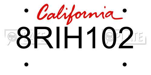 8RIH102 California License Plate