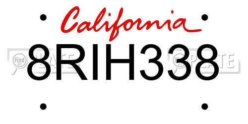 8RIH338 California License Plate