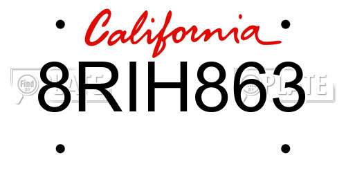 8RIH863 California License Plate