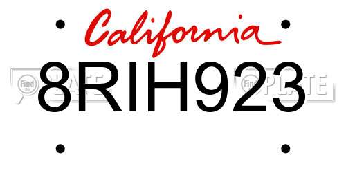 8RIH923 California License Plate