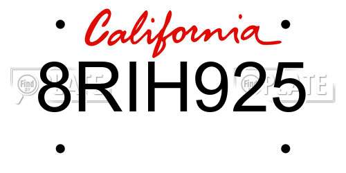8RIH925 California License Plate