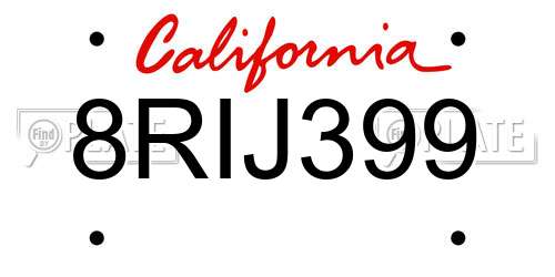 8RIJ399 California License Plate