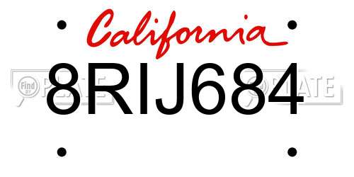 8RIJ684 California License Plate