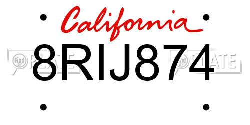8RIJ874 California License Plate