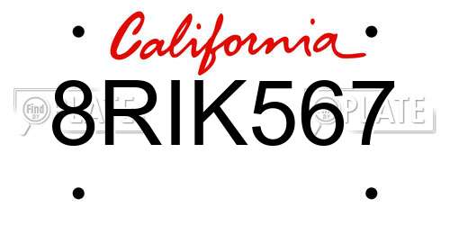 8RIK567 California License Plate