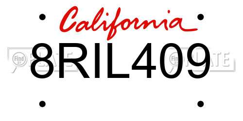 8RIL409 California License Plate