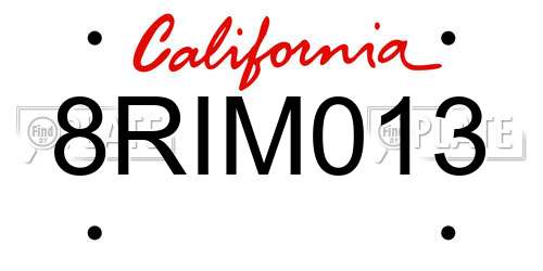 8RIM013 California License Plate