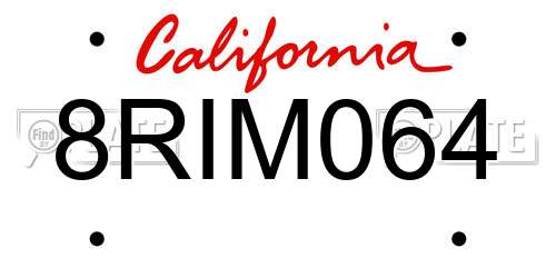 8RIM064 California License Plate